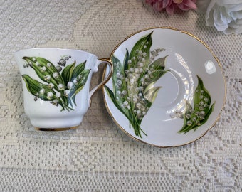 Regency LILY of the VALLEY Teacup and Saucer, Vintage Bridal Theme Tea Set