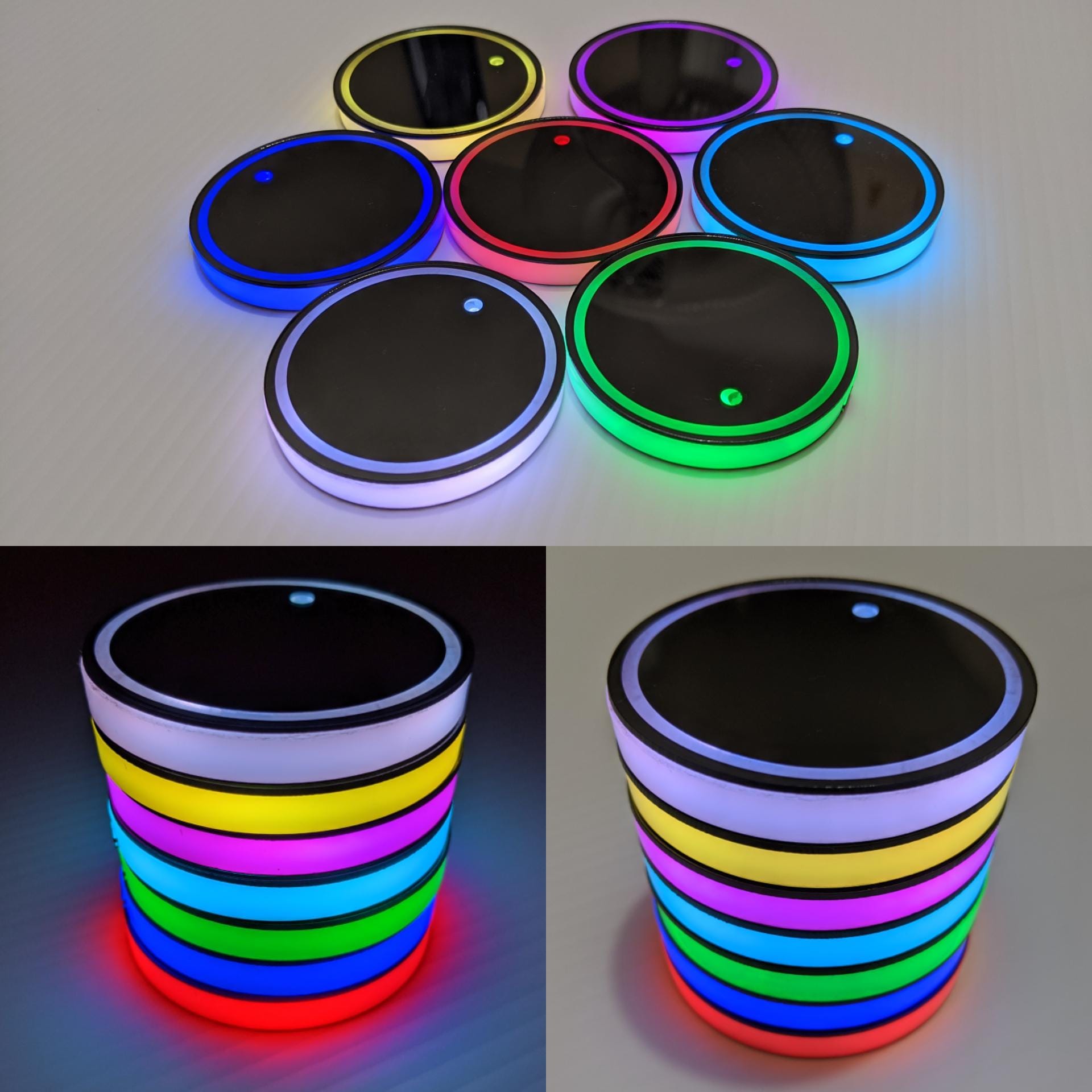 2 PCS LED Cup Holder Lights 7 Colors Changing Cup Holder Coasters for Car USB Charging Led Car Cup Holder Lights Cup Holder for Teens Thank
