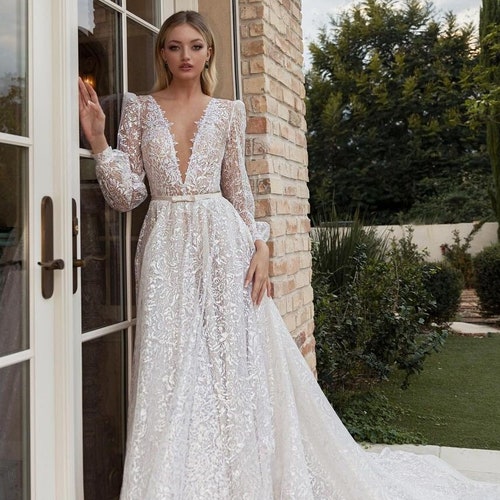 Unique Long Sleeve A-line Wedding Dress 