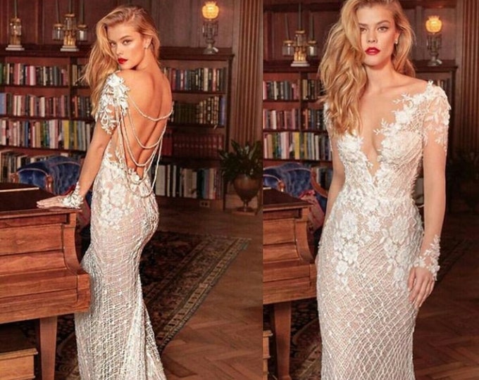 Elegant Backless Mermaid Wedding Dress. Lace Wedding Dress - Etsy
