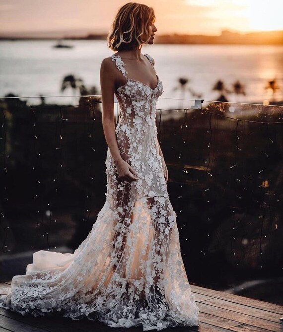 Sexy 3d Floral Mermaid Tail Wedding Dress. Beautiful Beach - Etsy Singapore