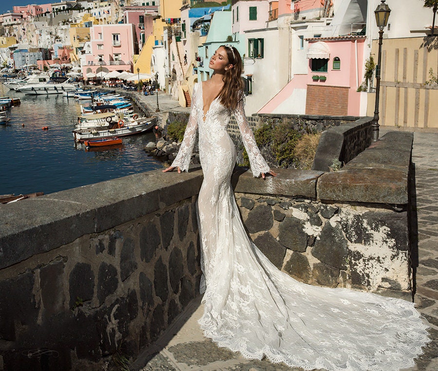 Long Sleeve Fishtail Wedding Dress Sexy 