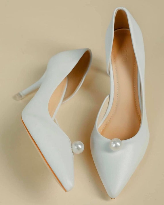 White Wedding Shoes with 5cm High Heels. Simple Wedding Shoes