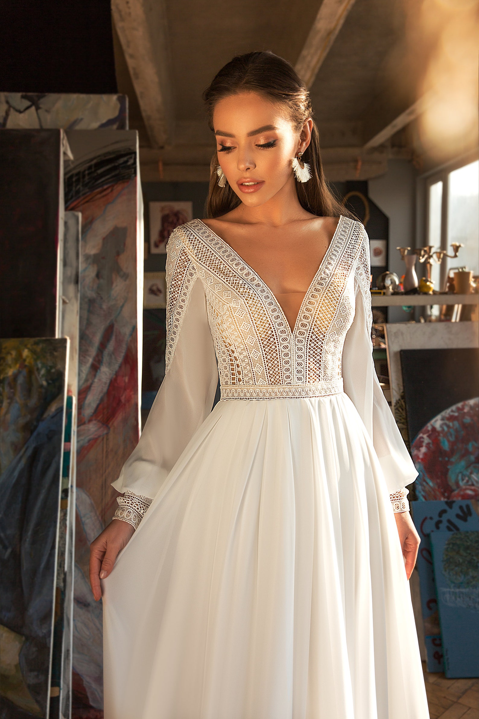Elegant Sleeve Wedding Dresses with V-Neck Designs for Timeless Grace