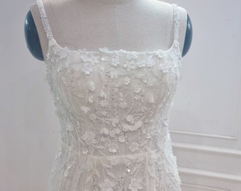 Custom reception dress for bride. Mini dress custom beaded.