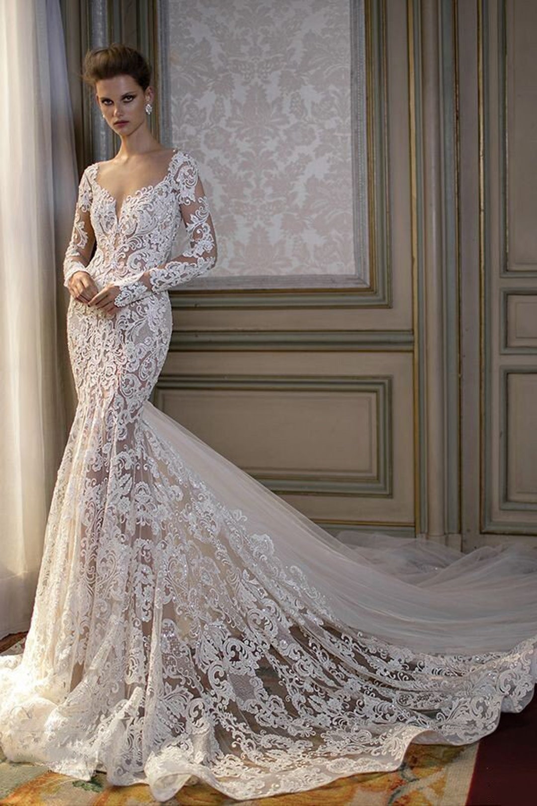 Long Sleeve Lace Wedding Dress. Sexy Backless Mermaid Wedding - Etsy