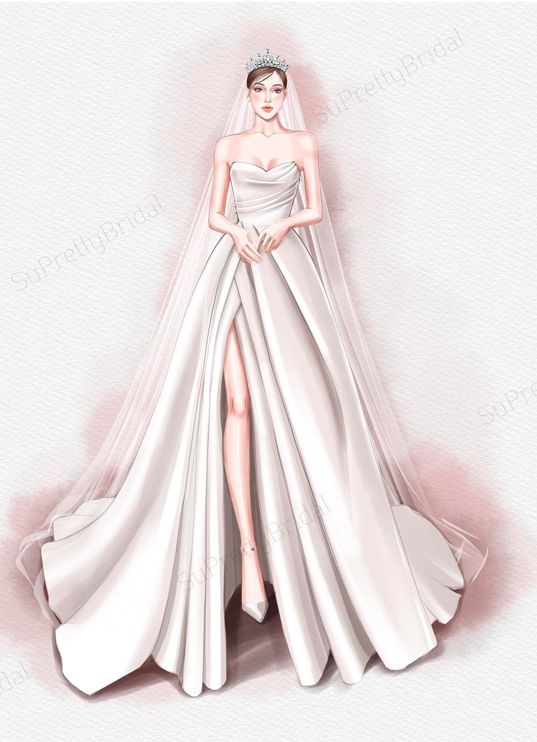 Sexy Slit A-line Wedding Dress. White Satin Wedding Dress With Long ...