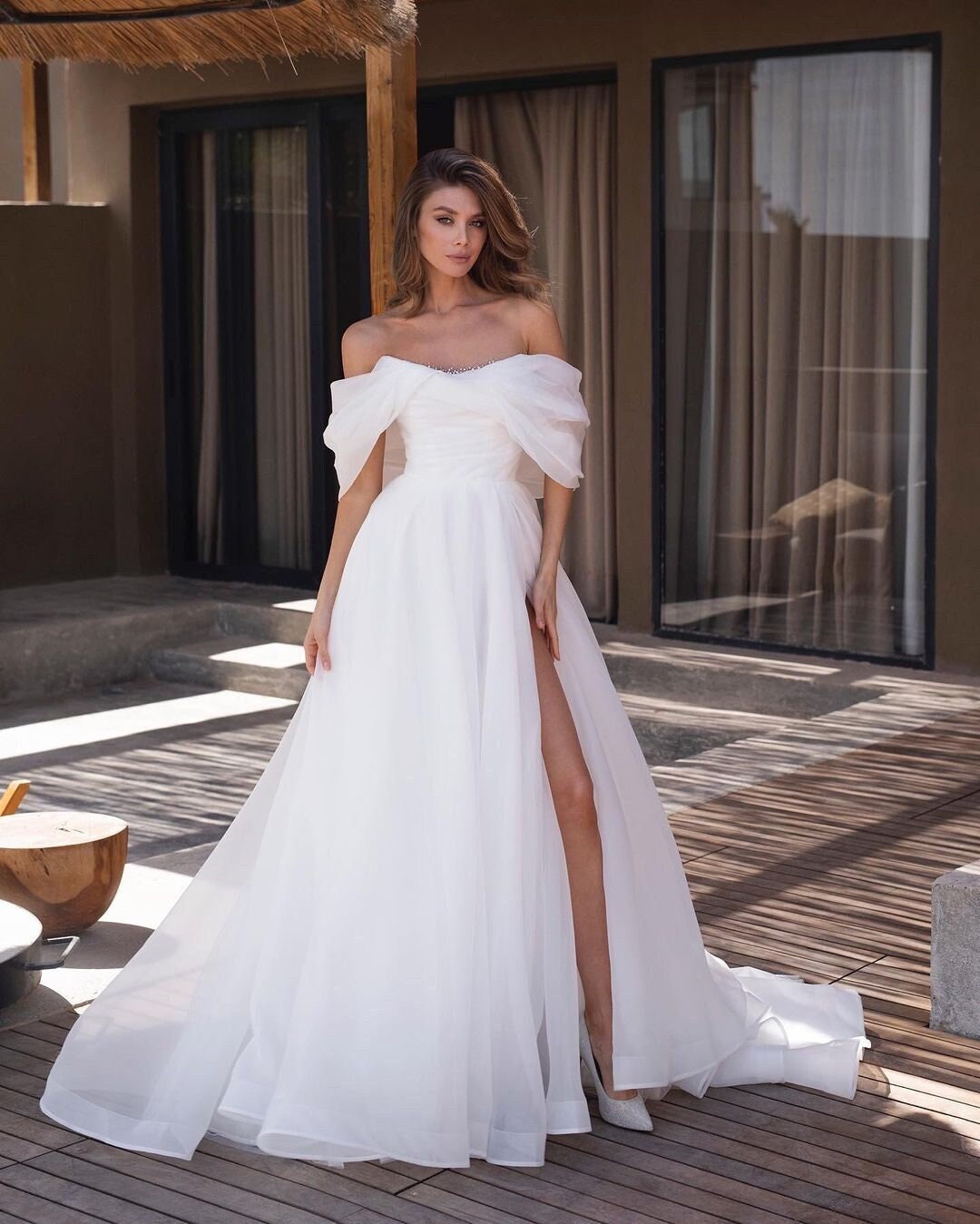 Aline Wedding Dress With Sexy Slit. Light Organza Wedding Etsy