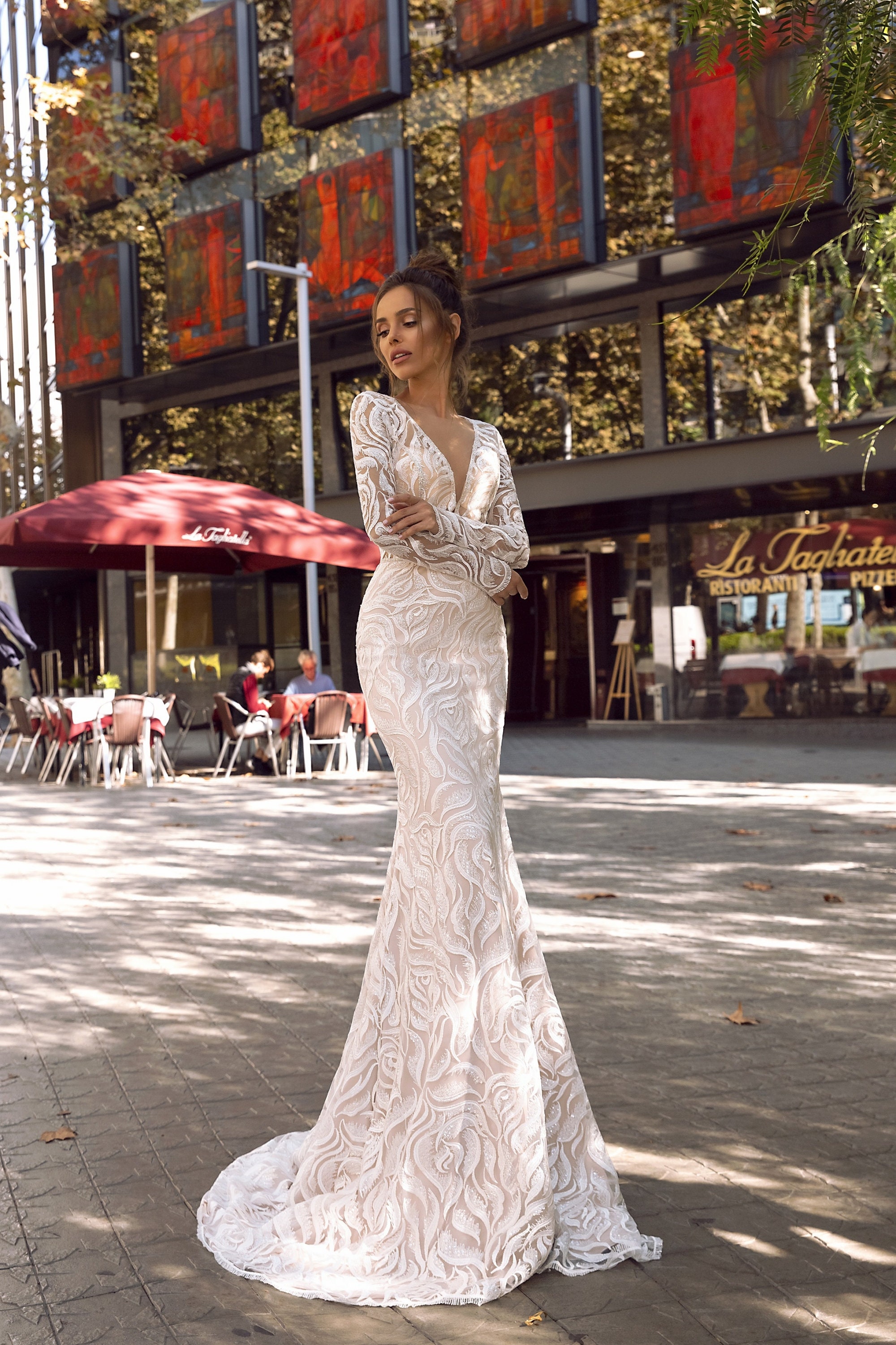 Deep V-neck Trumpet Wedding Dress. Mermaid Lace Wedding Dress. - Etsy UK