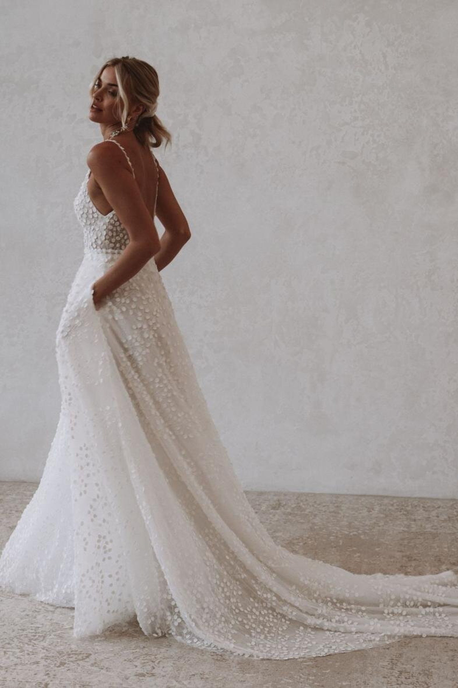 Shoulder Strap Wedding Dress. Small 3d Floral Lace A-line - Etsy