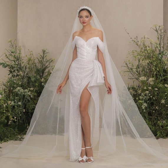 Elegant Off-shoulder Wedding Dress. Sparkling Sequins Wedding | Etsy