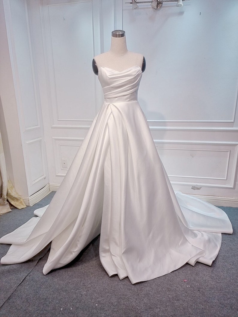 Sexy Slit A-line Wedding Dress. White Satin Wedding Dress With - Etsy