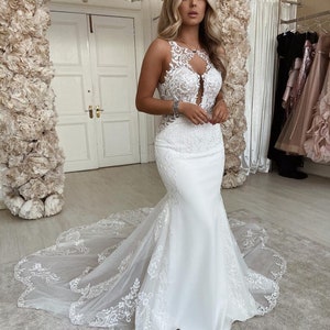 Lace Mermaid Wedding Dress With Unique Petal Train. Sexy Open - Etsy