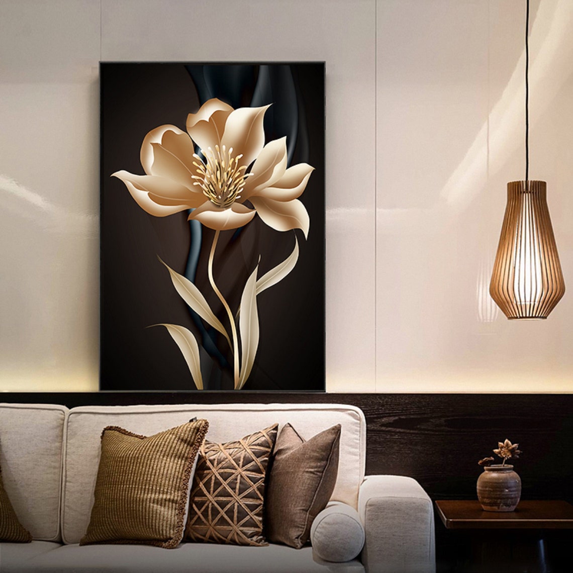 Abstract Black Golden Flower Wall Art Canvas Painting Nordic Etsy