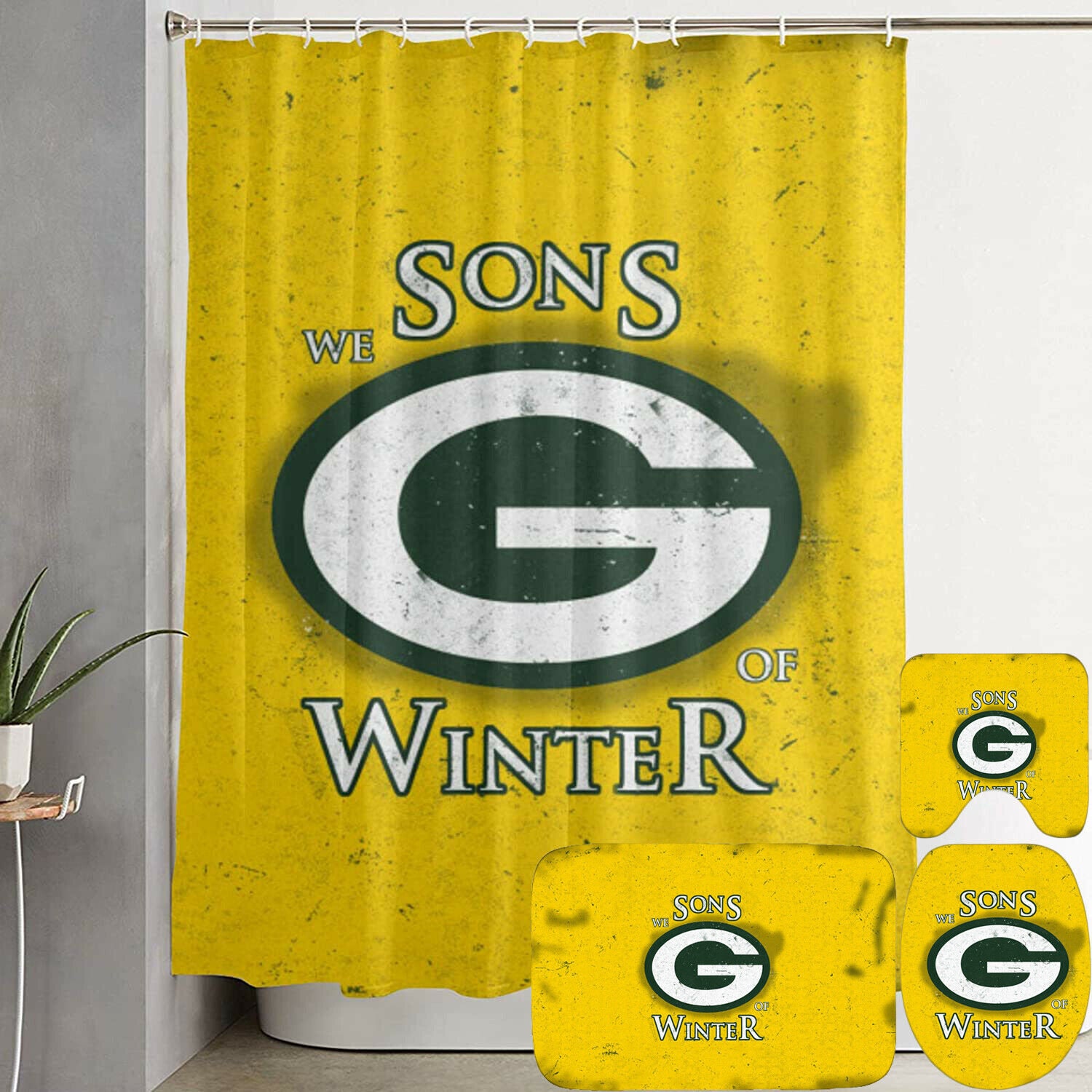 Green Bay Packers 4PCS Bathroom Rug Set Shower Curtain