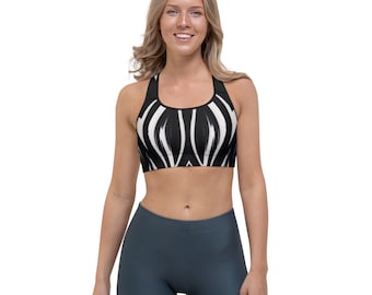 Sutiã esportivo preto e branco, roupas listradas, conjuntos de treino para mulheres, presente de maratona para ela, presente de amante de ioga para você, roupa esportiva