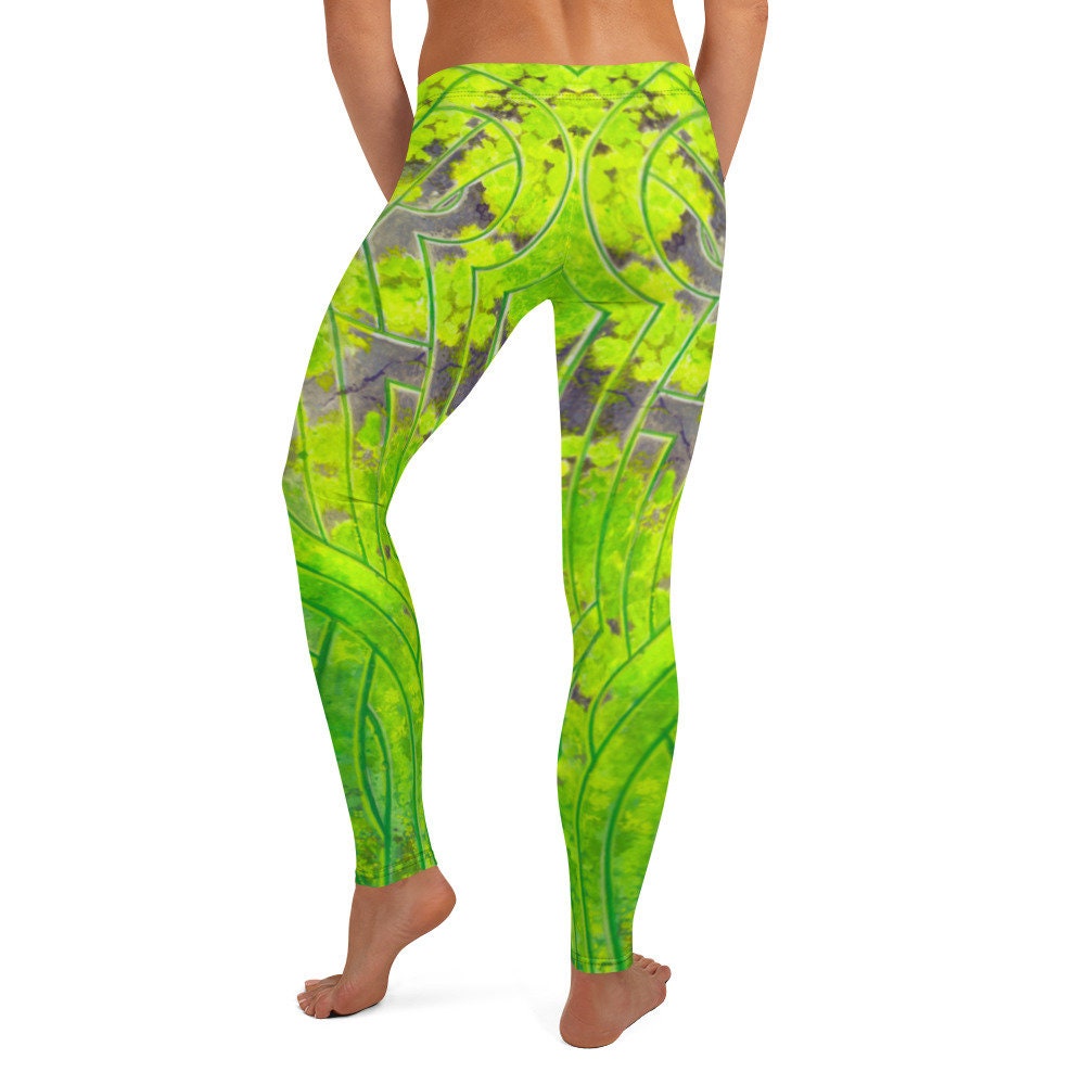 Geometric Neon Leggings, Neon Green Pants, Matching Workout Set for Women, Track Gifts for