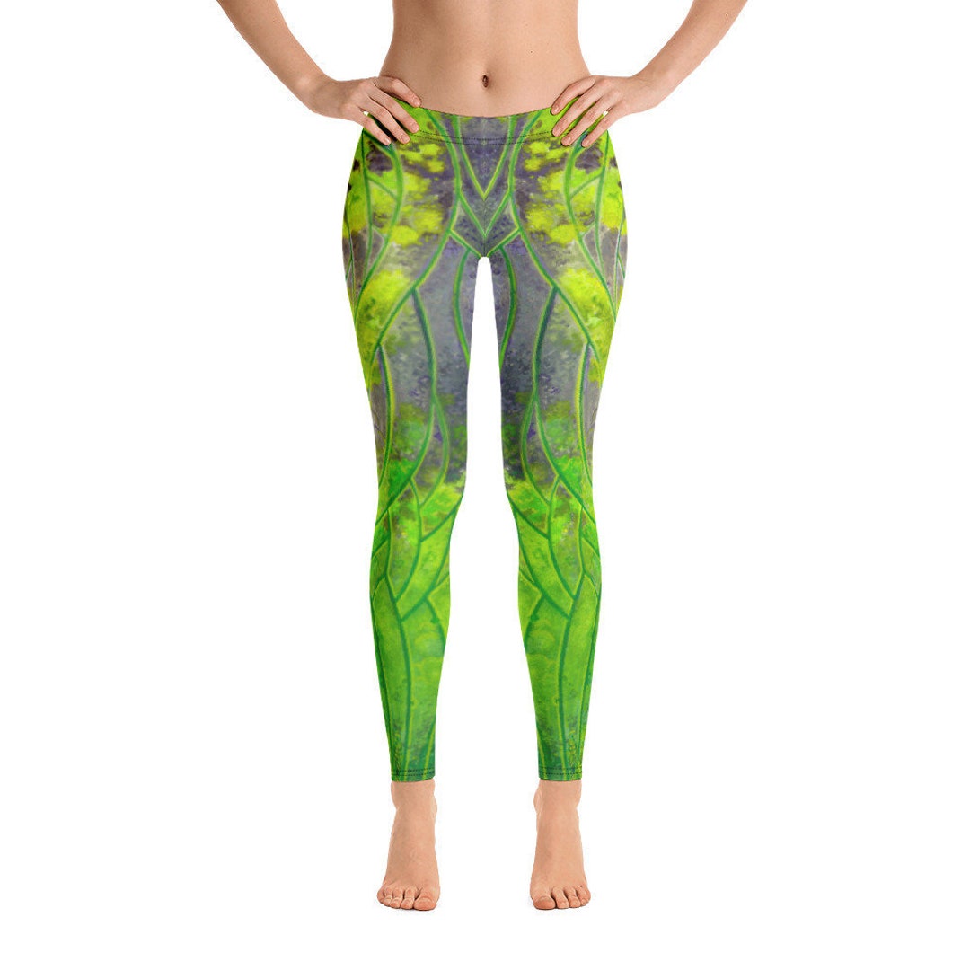 Geometric Neon Leggings, Neon Green Pants, Matching Workout Set for