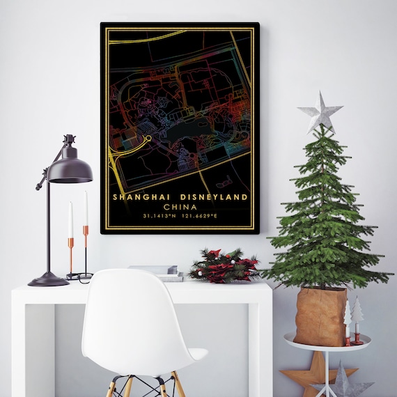 Shanghai Disneyland City Map Of China Printable Black Etsy