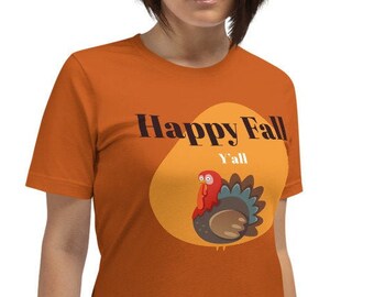 Happy Fall Y’all shirt, Autumn shirt, Thanksgiving t-shirt, pumpkin, leaves, women’s fall shirt, cute fall tee, pumpkin spice tshirt