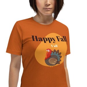 Happy Fall Y’all shirt, Autumn shirt, Thanksgiving t-shirt, pumpkin, leaves, women’s fall shirt, cute fall tee, pumpkin spice tshirt