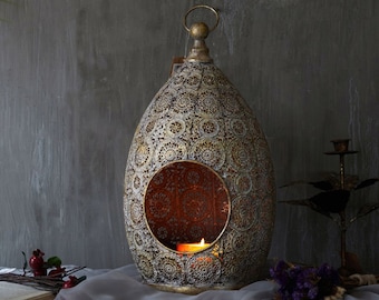 Boho Metal Candle Holder Stand - Moroccan Lantern Decor for Tealight & Votives