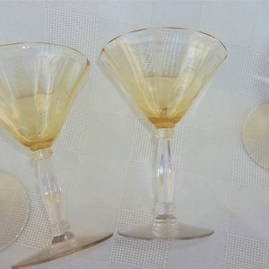 Tiffin-Franciscan Blown Glass Stemware, Set of 4 Vintage Liquor Cocktail Glasses, Yellow Optic 15024, RARE SET