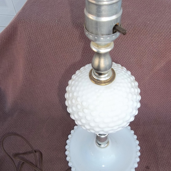 Hobnail Glass Midcentury Lamp, Lovely White Hobnail Glass, 14 1/2" Tall with 6"Base