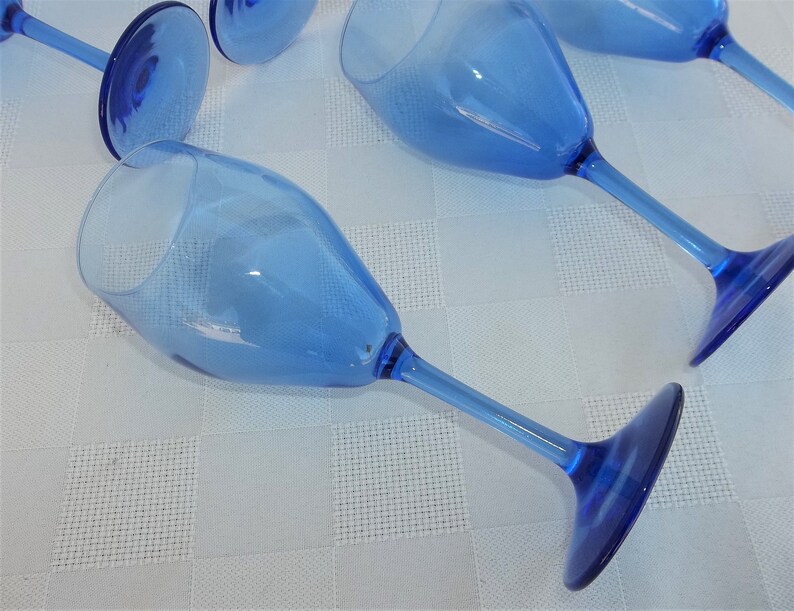 Vintage Blue Stemmed Wine Glasses Stunning Bright Blue Etsy