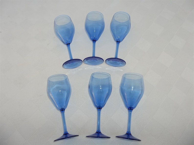 Vintage Blue Stemmed Wine Glasses Stunning Bright Blue Etsy
