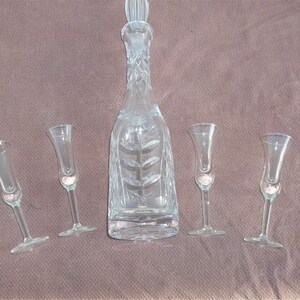 Vintage Cut Glass Decanter! SALE! SALE! 4 Glasses, Midcentury Barware, Decanter Stopper and 4 Stemmed Glasses