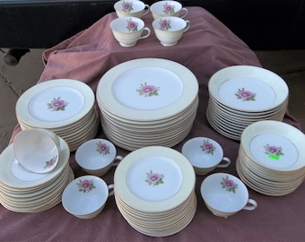 Occupied Japan, Rosette Pattern, Fuji Fine China, WW2 Era, 90 Piece Set, Excellent Condition