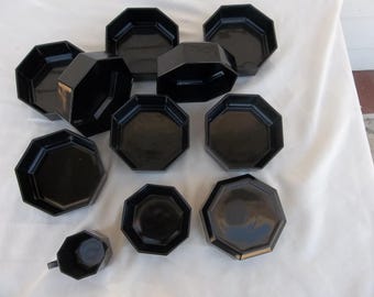 Arcoroc France, Vintage Black Octagon Set, 11 Pieces of Luminarc Octime Dinnerware, Excellent Condition