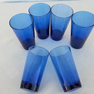 Vintage Libbey Cobalt Blue Tumblers/Barware, Set of Six 14 oz Flare Glasses