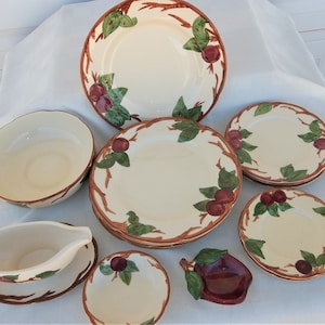 Franciscan Apple 15 Piece Set, Vintage Earthenware Set Includes Serving Pieces, English Back stamp on Gravy Server