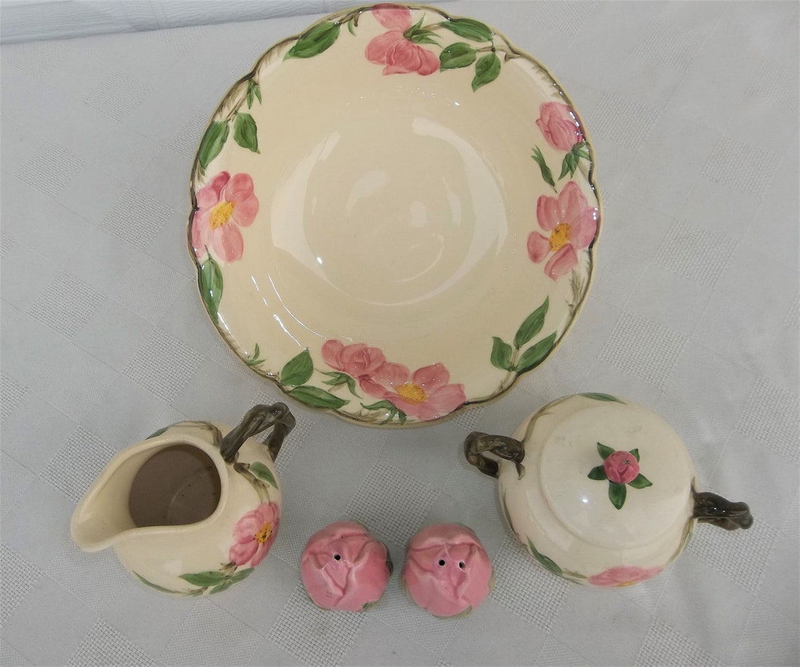 Franciscan Desert Rose Set, Vintage 9" Serving Bowl, Salt and Pepper