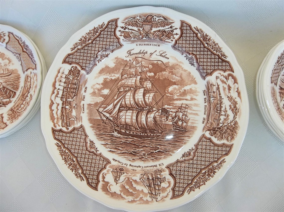 Vintage Alfred Meakin China Set Fair Winds Brown Transferware 
