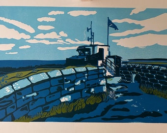 Lino print - National Coastguard NCI, St Ives
