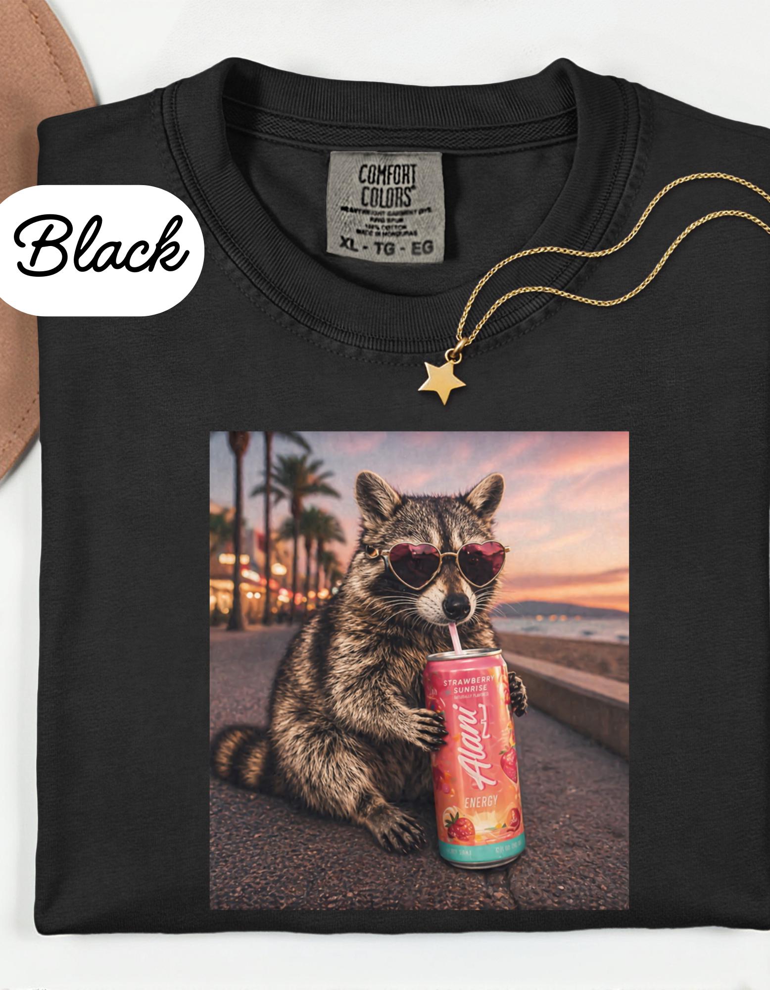 Comfort Colors Raccoon Alani Drink Graphic Tee, Fun Animal Lover