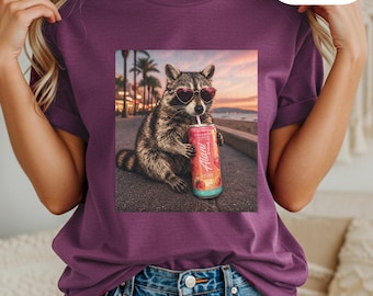 Comfort Colors Raccoon Alani Drink Graphic Tee, Fun Animal Lover Shirt, Vintage Raccoons Shirt, Funny Meme Genz Dank Raccoons Shirt