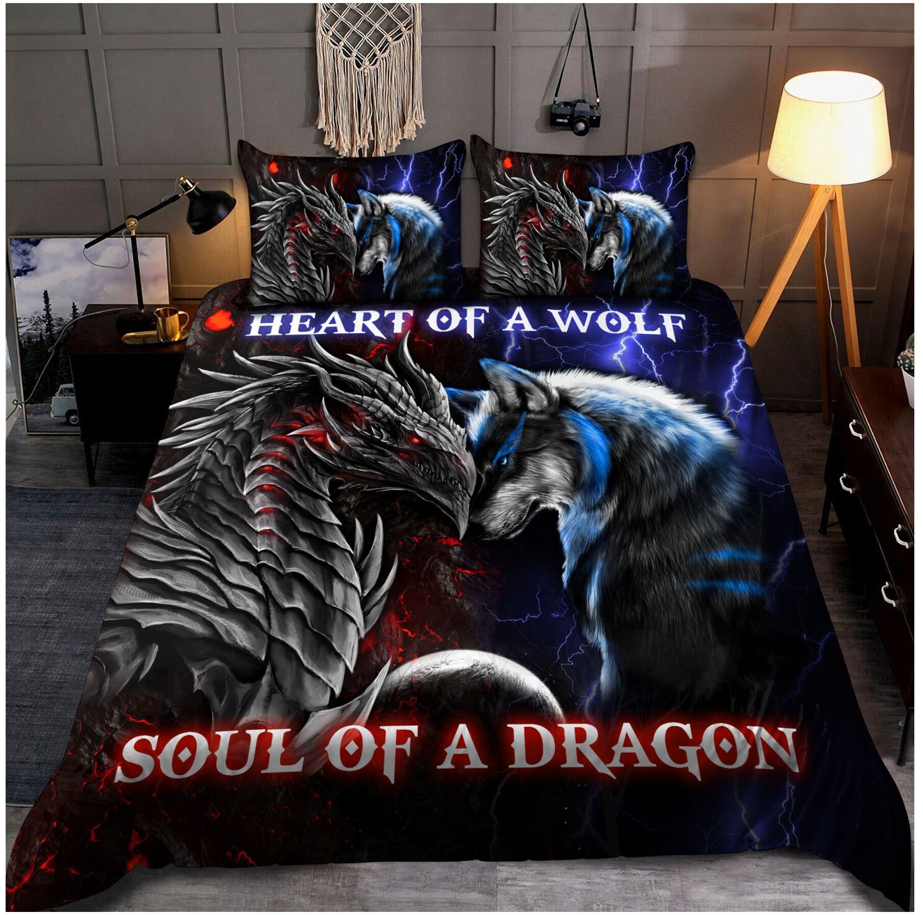Dragon and Wolf Bedding Set Dragon Heart Of A Wolf Soul Of A Etsy
