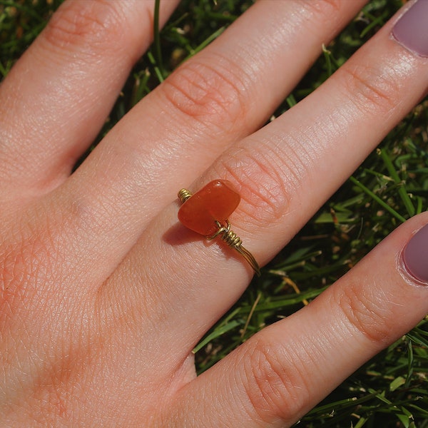 Red Aventurine gold plated wire wrap ring