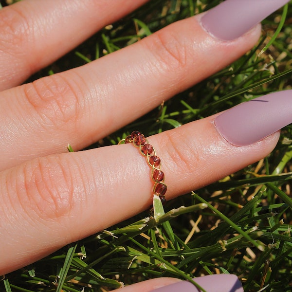 Gold plated wire wrap ring made with grape beads