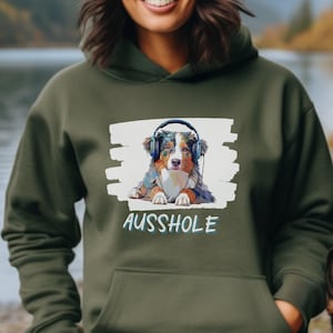 Felpa con cappuccio Ausshole divertente pastore australiano - Felpa con cappuccio &quot;Ausshole&quot; / Felpa con cappuccio Aussie Australian Shepherd Unisex Heavy Blend™