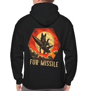 Fur Missile Operator Hoodie/ Working Dog Hoodie / Protection Dog / Retro Style Bomber Nose Art Style / Black German Shepherd / Schutzhund