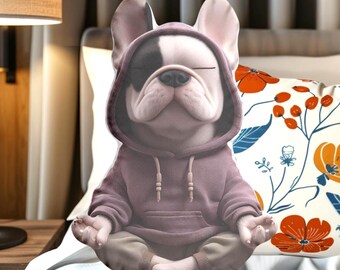 Meditating Frenchie Pillow | French Bulldog in Om | Zen Dog Decor | Yoga Puppy Pillow | Calm Vibes Frenchie | Frenchie Mom Home Decor