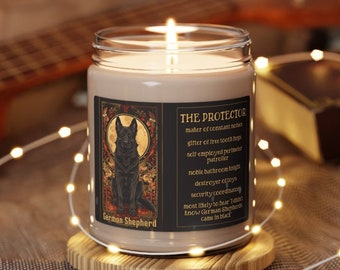 Black German Shepherd Candle / Tarot Style "The Protector" 9oz Scented All-Natural Soy Wax/Funny German Shepherd Gifts/German Shepherd Mom