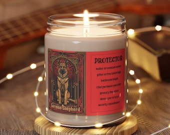 German Shepherd Candle / Tarot Style "The Protector" 9oz Scented All-Natural Soy Wax Candle/Funny German Shepherd Gifts/German Shepherd Mom