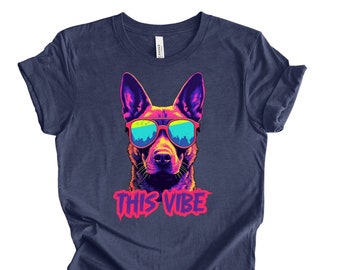 THIS VIBE Ultra Cool Neon German Shepherd Wearing Sunglasses T-Shirt / Good Vibes Only / Dog Trainer Tee / Unisex Jersey Short Sleeve Tee