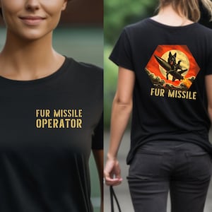 T-shirt d'opérateur de missile à fourrure/Chemise pour chien de travail/Chien de protection/Style artistique de nez de bombardier de style rétro/Berger allemand noir/Schutzhund